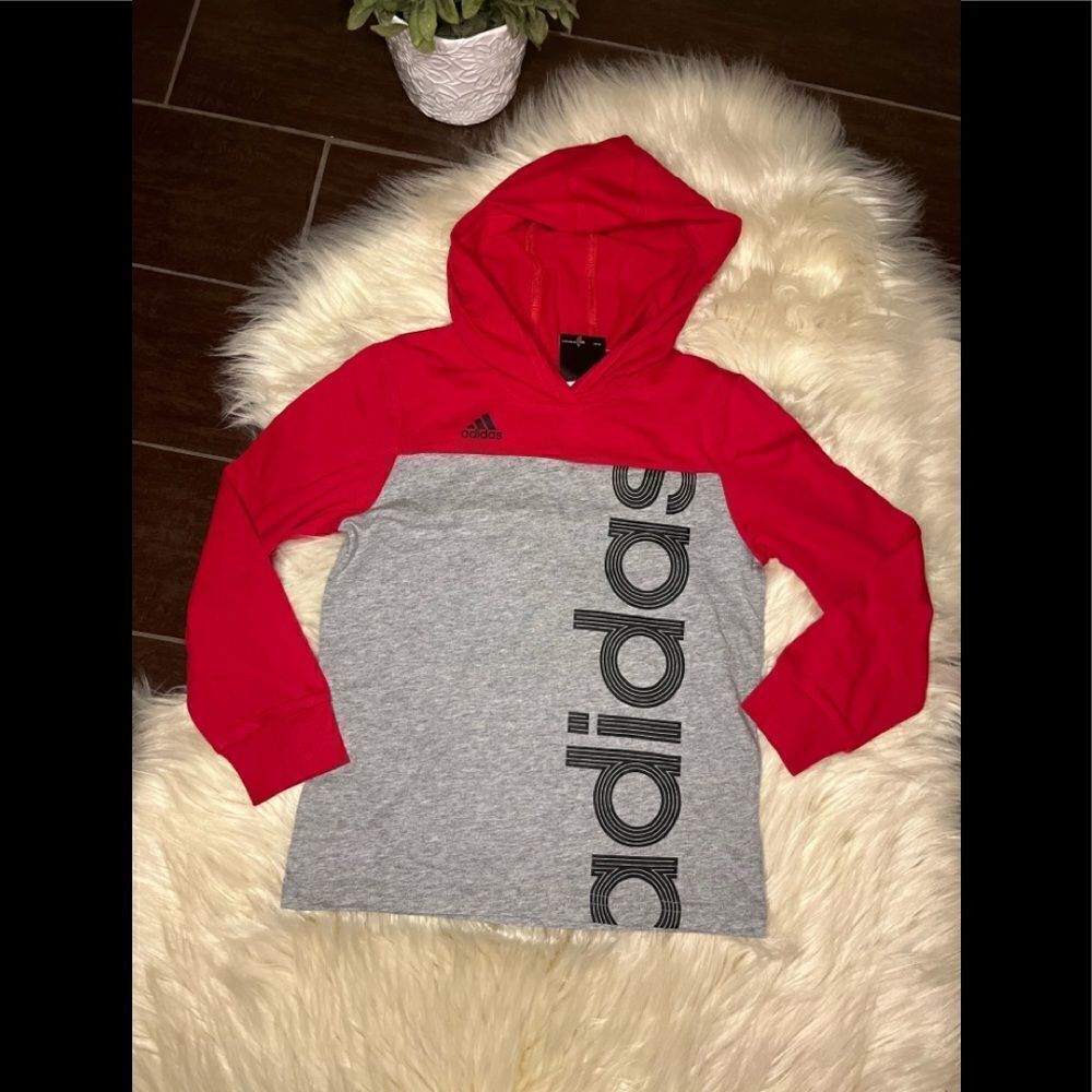Adidas red/grey/black hooded top sz 5